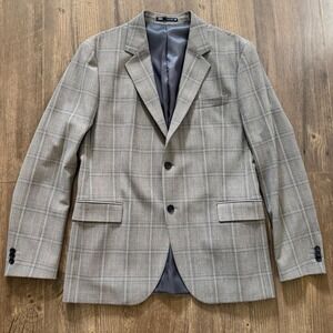 Zara Blazer Brown Grey Glen Check Plaid Two-Button Tailored Jacket Mens Size 42R